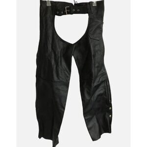 Z1R MEN'S Size XL Motorcycle 100% Leather Chaps Black Buckle Waist Lace-up Back